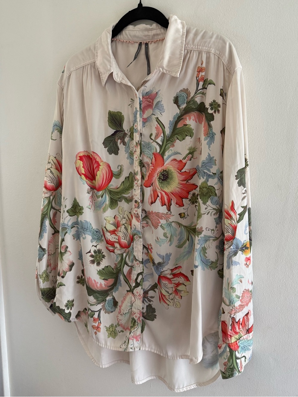 Anthropologie Silk Touch Floral Ivory Button Up Shirt M